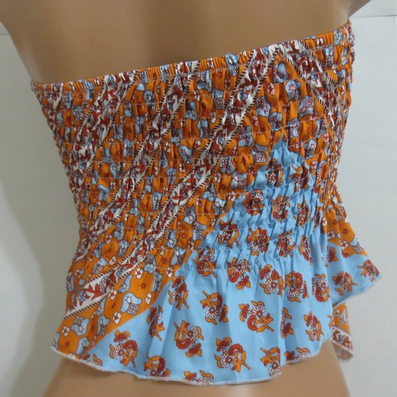 CIDER Satin Crop Top Scarf Blue / Orange Design S - Picture 5 of 6